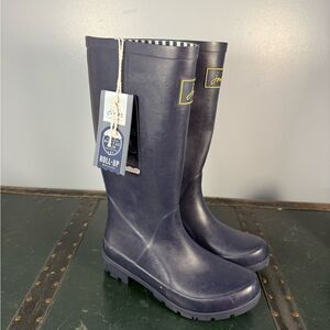 Joules Rain Boots Wellies Blue Womens US Size 5 Roll Up New With Tags